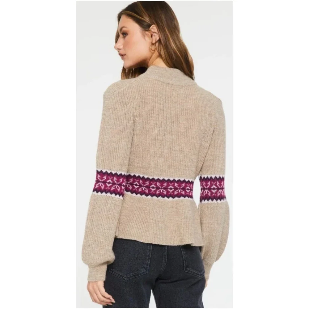 DEAR JOHN Felicia Peplum Tan Long Sleeve Fall Sweater - Picture 4 of 8